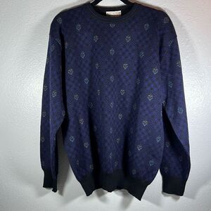 Bloomingdale’s Round Neck Pure New Wool Long Sleeve Sweater. Blue & Black. Size